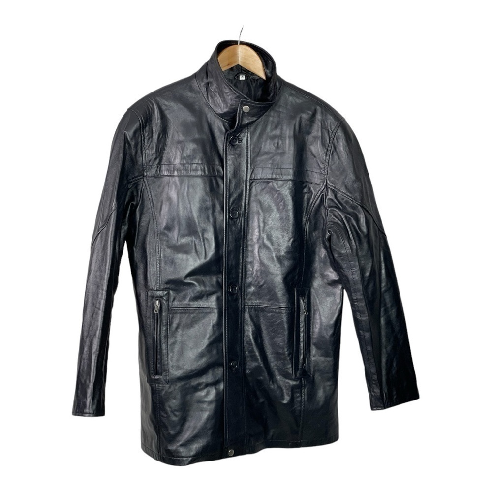 Vintage Black Real Leather Mens Pea coat  Jacket